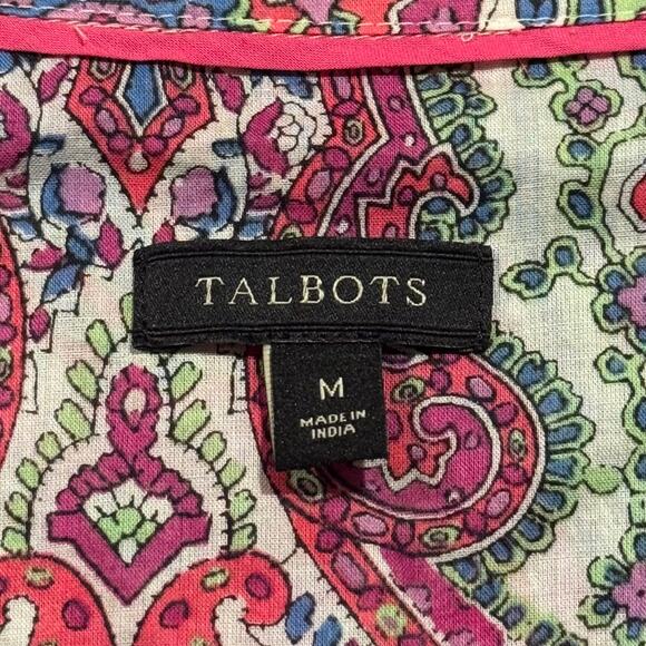 Talbots Top Sheer Lightweight Roll Tab Cottage Artsy Maximalist Button Up Medium - Picture 3 of 5